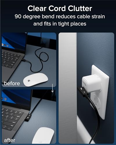 Câble Thunderbolt 5 Plugable 240W coudé à angle droit pour charge rapide