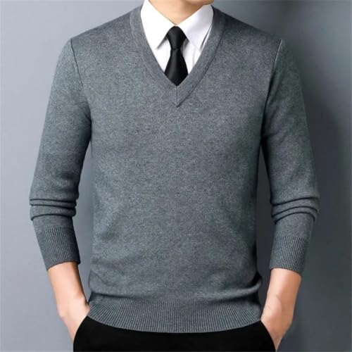 Men's Knitted V-Neck Wool Sweater Thick Solid Color Pullovers Business Casual Sweater Top2