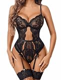 Avidlove Sexy Lingerie for Women Lace Lingerie Bodysuit Teddy Black S