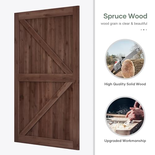 ROYMELO 60x84 inch Sliding Barn Wood Door Slab with 10ft Hardware Kit and Handle, Coffee, K Shape, Simple DIY Assembly - Thumbnail 4