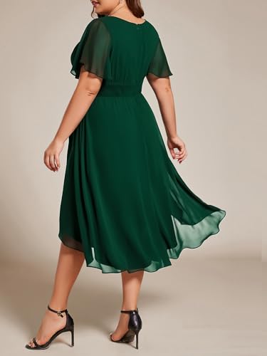 Image of Ever-Pretty Women's Plus Size Formal Wedding Guest Dresses for Curvy Women A Line Chiffon Midi High Low Cocktail Dress