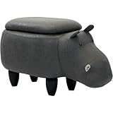 CRITTER SITTERS 15-in. Seat Height Dark Gray Hippo Animal Shape Storage Ottoman - Furniture for Nursery, Bedroom, Playroom, and Living Room Decor