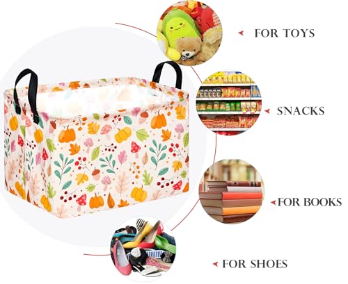 Image of Baby Storage Basket Nursery Box Laundry Hamper Organization Bins for Toys and Clothes with Handles (Leaf)
