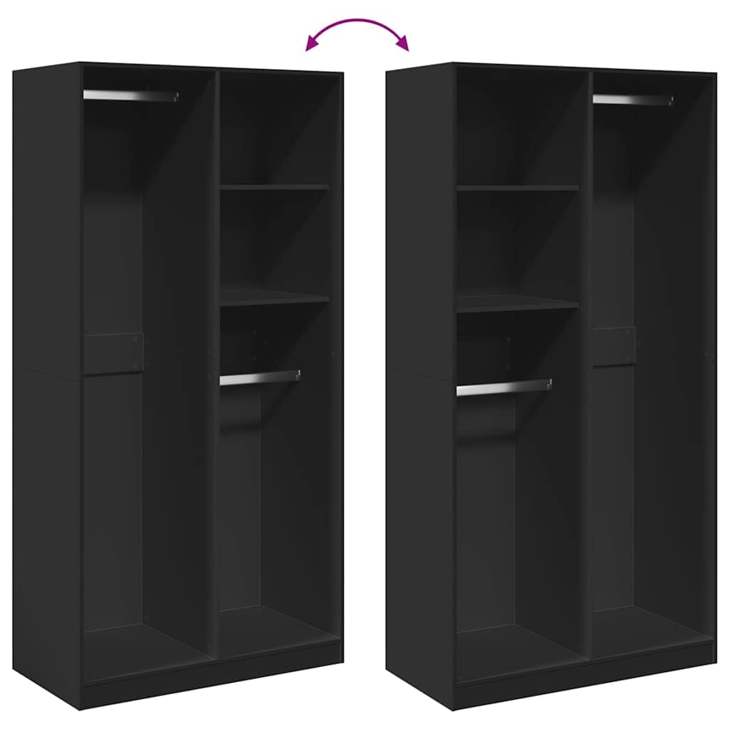 Szafa na ubrania czarna 100 x 50 x 200 cm, materiał drewnopochodny z 4 półkami, drzwiami przesuwnymi i uchwytem ściennym do sypialni, korytarza, pokoju dziecięcego, biura, wytrzymały system