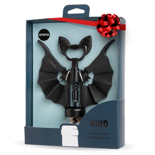 OTOTO Vino Spooky Bat 2-in-1 Wine & Beer Opener, Corkscrew & Bottle Opener - Goth Wine Accessories & Gifts for Wine Lovers - Vino