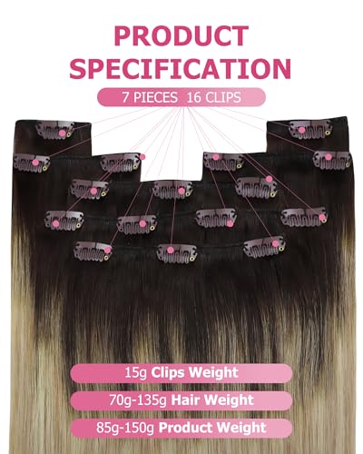 Image of YoungSee Clip in Human Hair Extension, Dirty Blonde Highlights Bleach Blonde, 22 Inch Clip in Hair Extensions Human Hair, 7 Pieces Thick Hair Clip in Extensions Easy Application