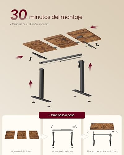 VASAGLE Escritorio Eléctrico Ajustable en Altura, Escritorio para Ordenador, Recordatorio de Sedentarismo, Función de Memoria con 4 Alturas, para Oficina, 120 x 60 cm, Marrón Rústico LSD312KD03 - imagen 7