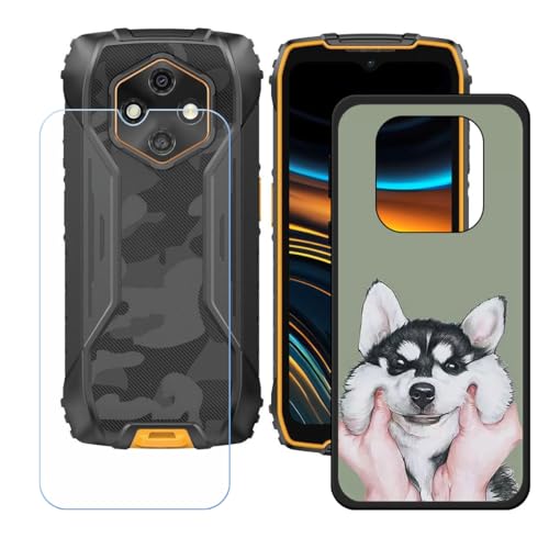 LCEHTOGYE �K�p Ulefone RugKing 4 Pro +�����K���X�X�N���[���v���e�N�^�[�p�P�[�X�A�K�p Ulefone RugKing 4 Pro (6,56")�ƌ݊����̂���u���b�N�\�t�gTPU�V���R���Q���P�[�X�ی�J�o�[ LH12