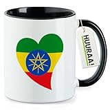 Huuraa Kaffeetasse Äthiopien Flagge Herz 330ml Schwarz Keramik Kaffeebecher Geschenkidee