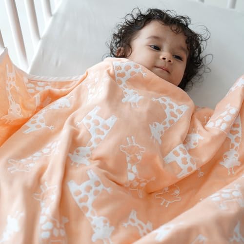 TIDY SLEEP Baby Blankets 6 Layer Wraper 100% Cotton Stroller Cover Receiving Blankets, Peach (100 Cm X 90 Cm), Breathable TIDY SLEEP Baby Blankets 6 Layer Wraper 100% Cotton Stroller Cover Receiving Blankets, Peach (100 Cm X 90 Cm), Breathable