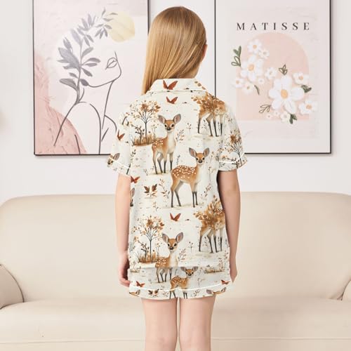 ALAZA Autumn Deer Leaf Butterfly Satin Pajamas Set Short Sleeve Button Down Sleepwear Summer Pjs 2 Piece4