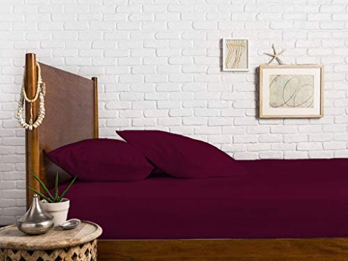 Image of Sweet Dream's 750 Collection Egyptian Cotton Fitted Bedsheet 4 to 12 Inch Matress 15 inch Drop Doube Bed (48x75) Inches (4 by 6.3) Feet + 2 Pillow Covers (18x28), Wine