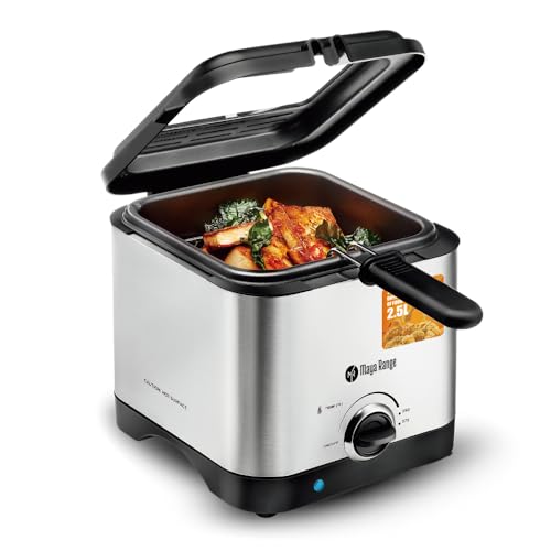 Maya Range Compact Deep Fryer, 2L Capacity, Stainless Steel, Temperature Control, Removable Basket, Cool touch Lid 1000W