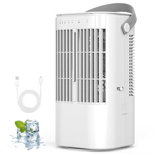 Portable Air Conditioner NKMSAGE Lightweight Mini Air Cooler 7 LED Light Modes Shake Head 3 Cool Mist Modes 3 Wind Speeds 2-4 Hour Timing Function Mini Air Cooler for Office Bedroom Travel