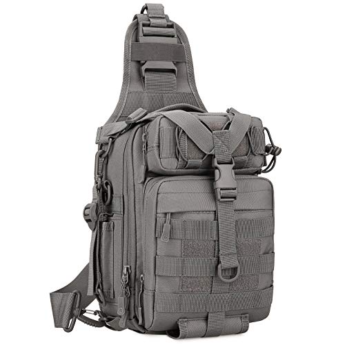 HUNTVP Mochila Bandolera Hombre Militar Sling Bag Mochila Cruzada Hombre Bolso de Pecho Bolsa para Pescar Caza Correr Senderismo Ciclismo, Gris