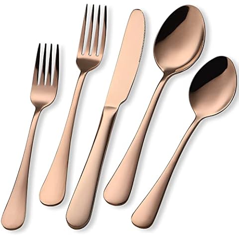 Devico Rose Gold Silverware, 20-Piece Flatware Cutlery Set for 4, Stainless Steel Utenslis Include Forks Spoons Knives, Mirror Finish, Dishwasher Safe (Rose Gold) Cover