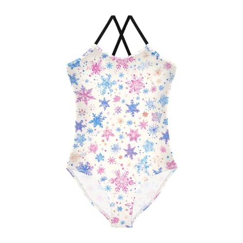 KLL Christmas with Snowflakes Girls' 1-Piece Swimsuit Beach Swimwear Adjustable Shoulder Strap UPF 50+