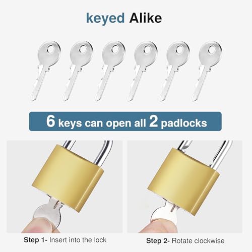 Puroma 2 Pack Keyed Padlocks 32mm Small Lock with Keys, 0.86 Inch Locker Lock for Backpack, Luggage, School Gym Locker, Jewelry Box, Diary Book, Laptop Bags - 3