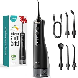 COSLUS Munddusche Kabellos Testsieger 2026: 10 Stufen Stufenlose Elektrische Regelung Steuerung IPX7 Wasserdicht Tragbar Wiederaufladbar für Oral Health Enthusiasten Tägliche Pflege und Reisen Schwarz