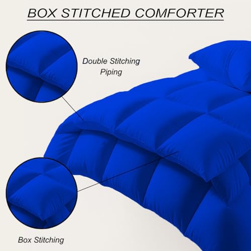 Image of Alaska Size Comforter Set - All Season Down Alternative Bedding Comforter Set - Quilted Duvet Insert with Corner Tabs - Box Stitched Blanket - Breathable, Soft - Royal Blue