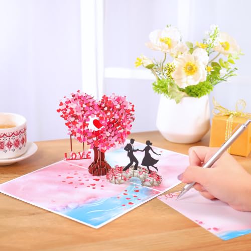 Image of Pop Up Anniversary Card for Wife, 3D Love Tree Couple Dancing Wedding Card