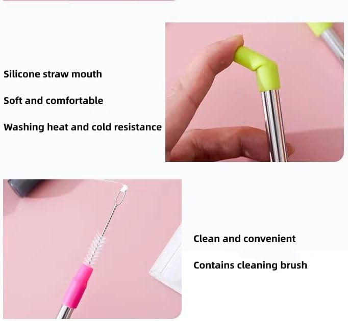 Miniatura 6 de NAIVEL Metal Reusable Straws 12 Pack Collapsible Portable Stainless Steel Straws, with Plastic Housing Silicone Tips and Cleaning Brush, Retractable