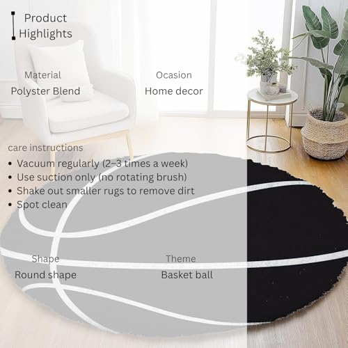 Image of Modern Shaggy Round Rug | Ultra-Soft Plush Circle Carpet for Living Room, Bedroom, Nursery | Fuzzy, Fluffy Area Rug with Non-Slip Base Black Ball 5x5 feet