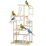 PawHut Trespolo per Pappagalli, Parco Giochi per Uccelli, Legno Naturale