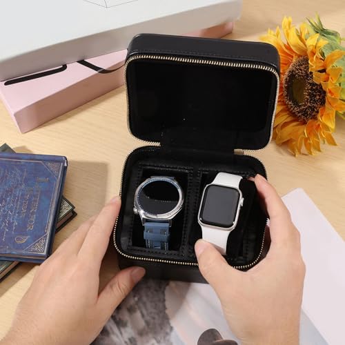 Boîte de rangement pour montres double compartiment cuir fin noir - 4