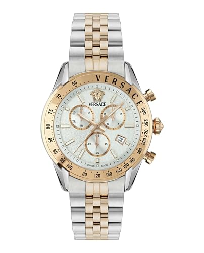 Versace Chrono Master Collection Luxury Mens Watch Timepieces with a Two Tone Bracelet and Case Featuring a Silver Dial