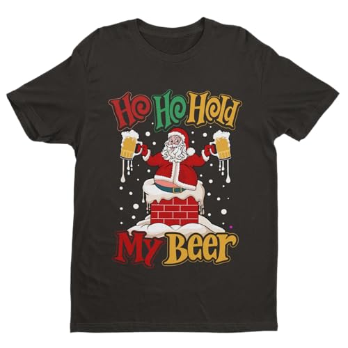 Galaxy Tees Divertente maglietta natalizia da uomo a maniche corte con Babbo Natale Ho Ho Hold My Beer, Nero , M