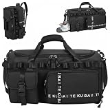 Borsa sportiva da viaggio per uomo e donna, grande 65 l, con scomparto per scarpe e scomparto bagnato, grande capacità, da viaggio, borsa da viaggio, borsa da nuoto (nero)