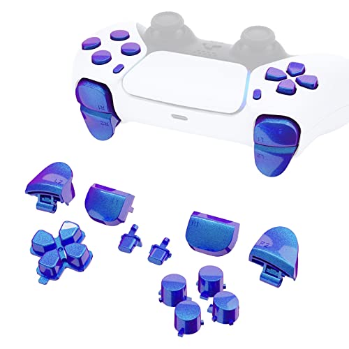 eXtremeRate Wymiana D-pad R1 L1 R2 L2 Wyzwalacze Opcje Udostępniania Przyciski Twarzy dla ps5 controller, Niestandardowe Przyciski Pełnego Zestawu Zestawy Naprawcze - Kameleon Fioletowy Niebieski