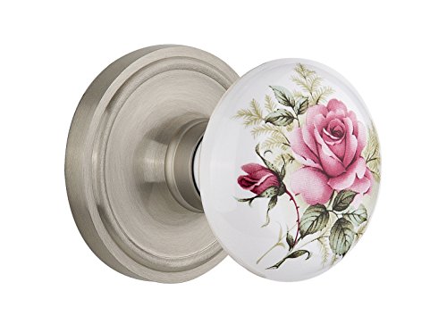 🛒 Crazy Deals Nostalgic Warehouse Classic Rosette with Rose Porcelain Door Knob, Passage - 2.375", Satin Nickel