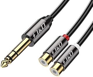 J&D 6.35 mm to 2RCA Cable, Gold Plated Copper Shell Heavy Duty 6.35mm 1/4 inch Male TRS to Stereo 2 RCA Female Splitter Audio Adapter Cable, 0.8 Feet
