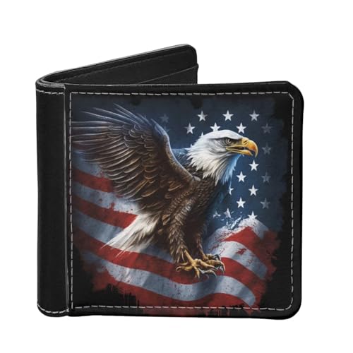 ZFRXIGN Bald Eagle American Flag Wallet Mens Purse Patriotic Credit Card Slots Clutch Holder Teenage Handbag Leather Bifold Wallets