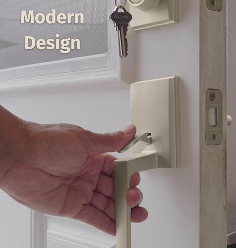Image of Mega Handles - TOBELLE Silver Entry Door Handleset - Single Cylinder Handleset with Lever for Entrance and Front Doors - Modern Door Handles for Left and Right-Handed Doors - Straight Handle
