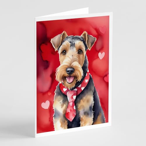 Caroline's Treasures DAC5255GCA7P Airedale Terrier My Valentine Greeting Cards Pack of 8 Blank Cards with Envelopes Whimsical A7 Size 5x7 Blank Note Cards