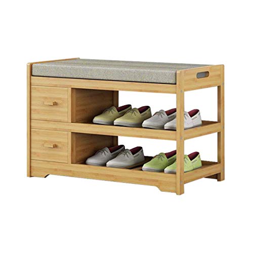 Nuokix Guardar Espacio Zapatero Banco de Almacenamiento Mueble con cajón Almacenamiento Pasillo de Entrada Simple Moderna Muebles de bambú Superficie de Asiento Utilidad