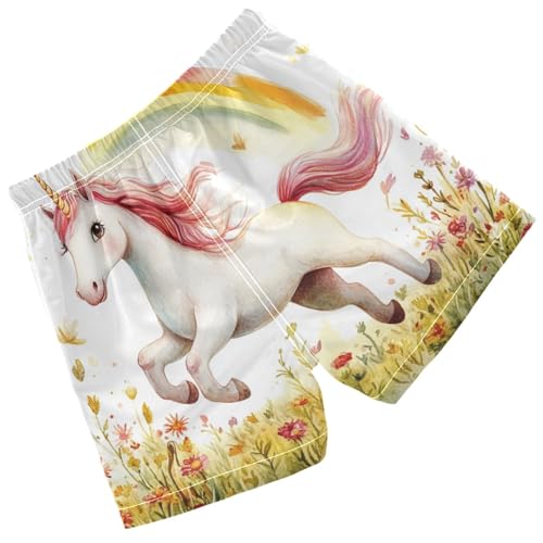 Pigsaly Boys Swim Trunks Cute Unicorn Rainbows Floral Boys Board Shorts Swimsuit Swimwear Summer Bathing Suit 5T2