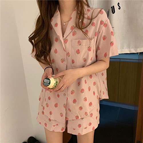 SHALOLY Sleepwear for Women Summer Viscose Pajamas Sets Girls Korean Sweet Print Pijamas Home Suit Japanese Shorts Female (Color : B, Size : XXL) (B XL)