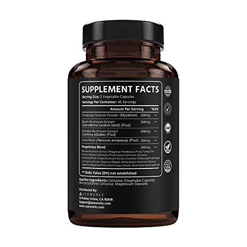 Mushroom Supplement - Lions Mane, Reishi And Cordyceps - 10 Mushroom Complex - Nootropic Brain Supplement For Memory & Focus - Immune Booster - Natural Energy & Stress Relief (90 Capsules) #TOP1