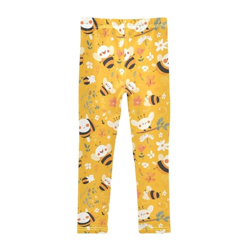 KLL Sweet Honey Pattern Cute Bees Happy Toddler Girl Cotton Leggings Stretchy Full Length Sweatpants Gym2