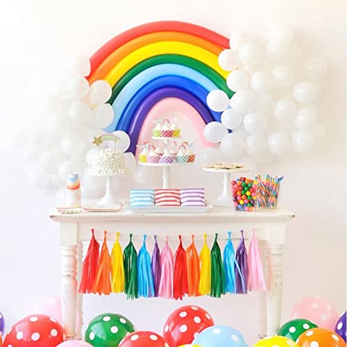 Janinus Diy 260 Rainbow Balloons Garland Kit 24Pcs Colorful Long Balloons + 80Pcs White Latex Balloons With Balloon Pump, Fish Wire For Rainbow Theme Party Kids Birthday Animal Party Decorations #TOP6