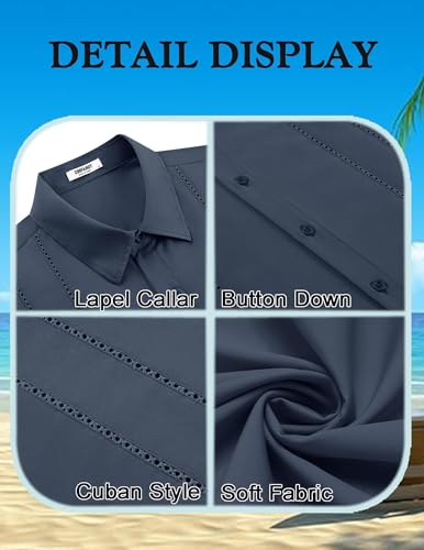 Image of COOFANDY Mens Cuban Guayabera Shirt Short Sleeve Button Down Shirts Summer Beach Vacation Shirts