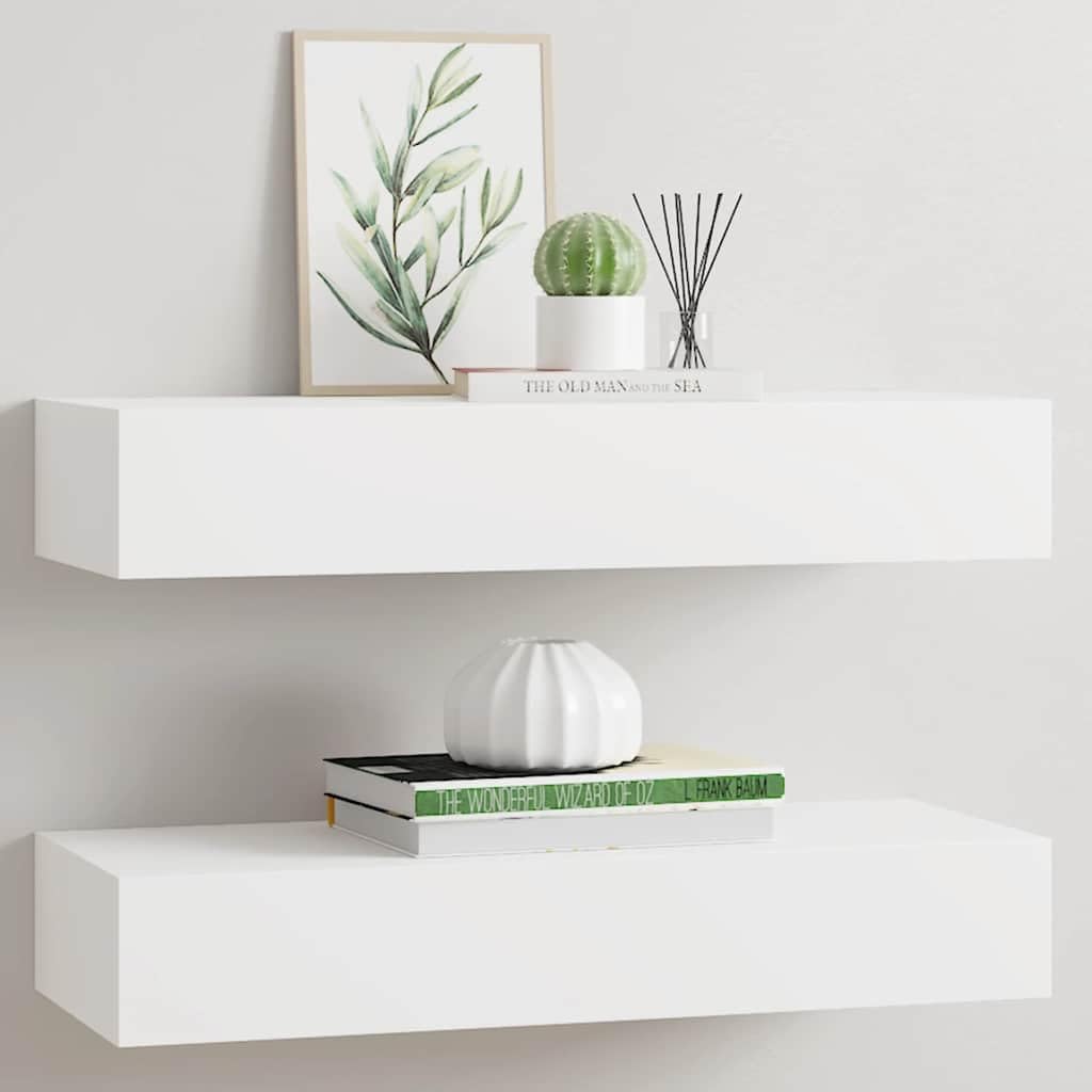 Genérico Estantes de Pared con cajón 2 uds MDF Blanco 60x23,5x10 cm,Mobiliario,Estantes y estanterías,330256