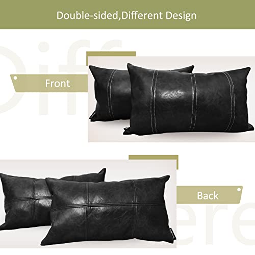 Vannaey Faux Leather Throw Pillow Covers, 12 X 20 Lumbar Pillow Cases Cover, Set Of 2, Decorative Pillows Cover For Couch, Rectangle Boho Accent Sofa Pillow Covers For Living Room, Bedroom (Black) #TOP2