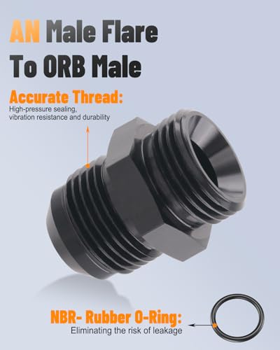 image for Taiidaues 6 PCS 10AN Flare to 8AN ORB Male O-ring Boss Fuel Rail Adapt