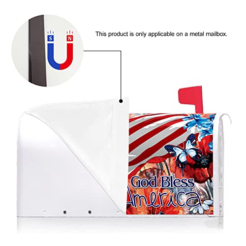 Texupday God Bless America Patriotic Floral Independence Day Mailbox Cover With Magnetic Strip Memorial Day Mailbox Wraps Post Letter Box Cover Standard Size 21" X 18" For Garden Outdoor Yard Decor #TOP2