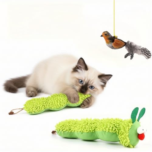 Wzhiy 2 PCS Catnip Toys Interactive Plush Cat Toy Set(Caterpillar Bird)